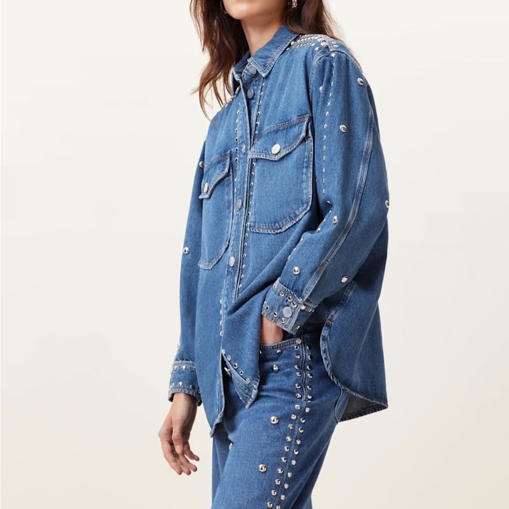 All Saints Blue Jean Jacket with Silver Accents